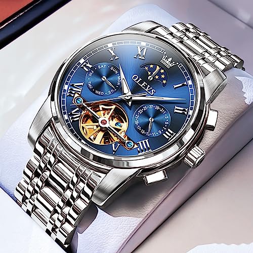 Image of OLEVS Men Watch Automatic Mechanical Skeleton Moon Phase Dress Business Stainless Steel 3AT Waterproof Luminous Men Wrist Watch