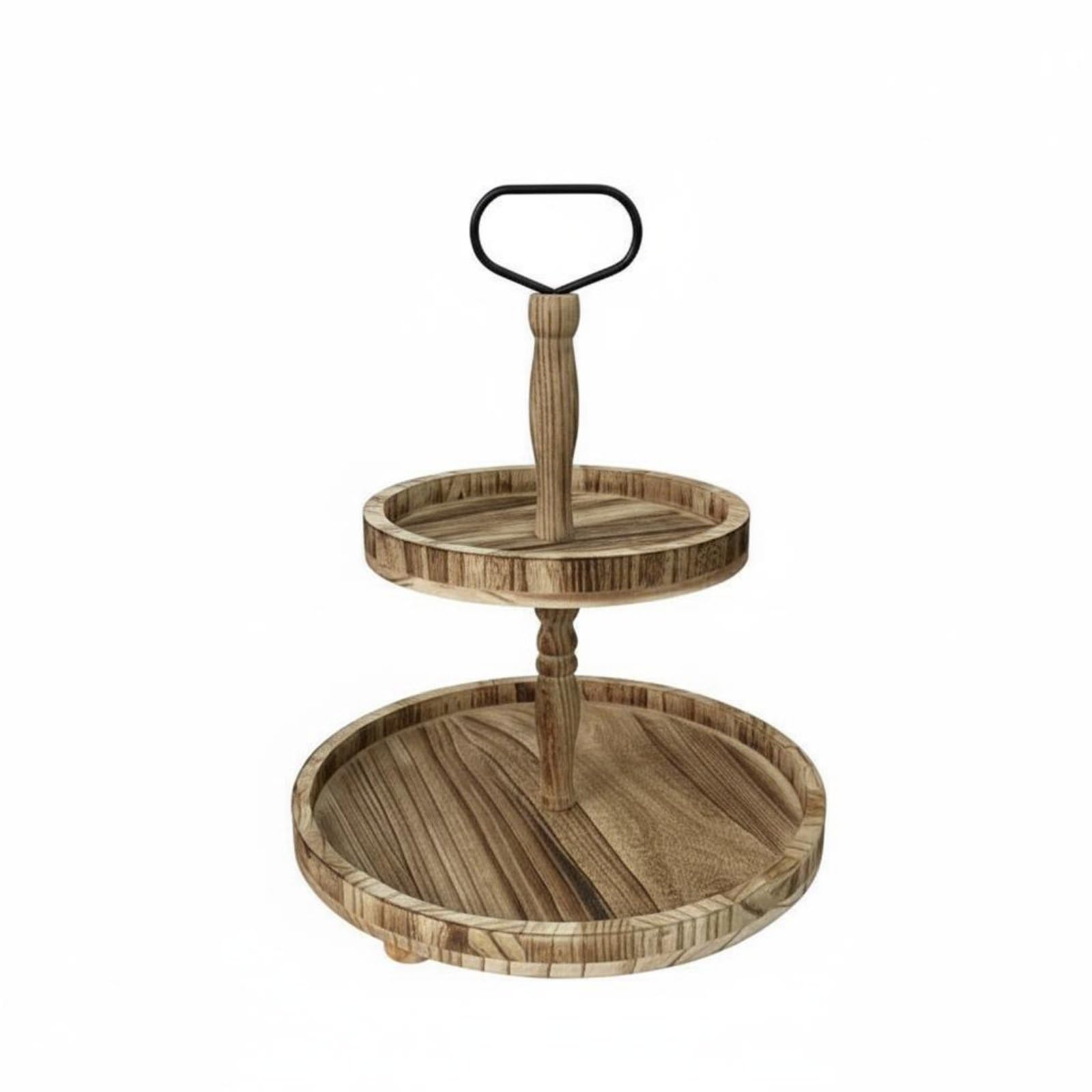Sharplace Soporte para Tartas de Madera Hecho a Mano Bandeja Expositor Centro de Mesa de 2 Niveles para Postres y Frutas con Asa y Base Estable Aspecto, Marrón Claro, Style to 3