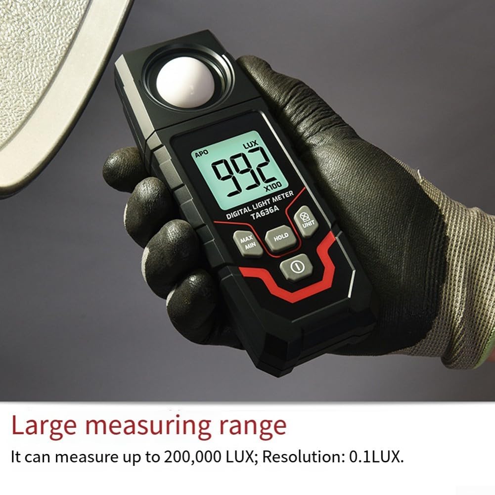 Besttoolifes Lux Meter digitale per uso industriale con alta precisione 0.1-200.000 Lux e misura FC, LCD retroilluminato a 4 cifre, sensore di luce portatile per