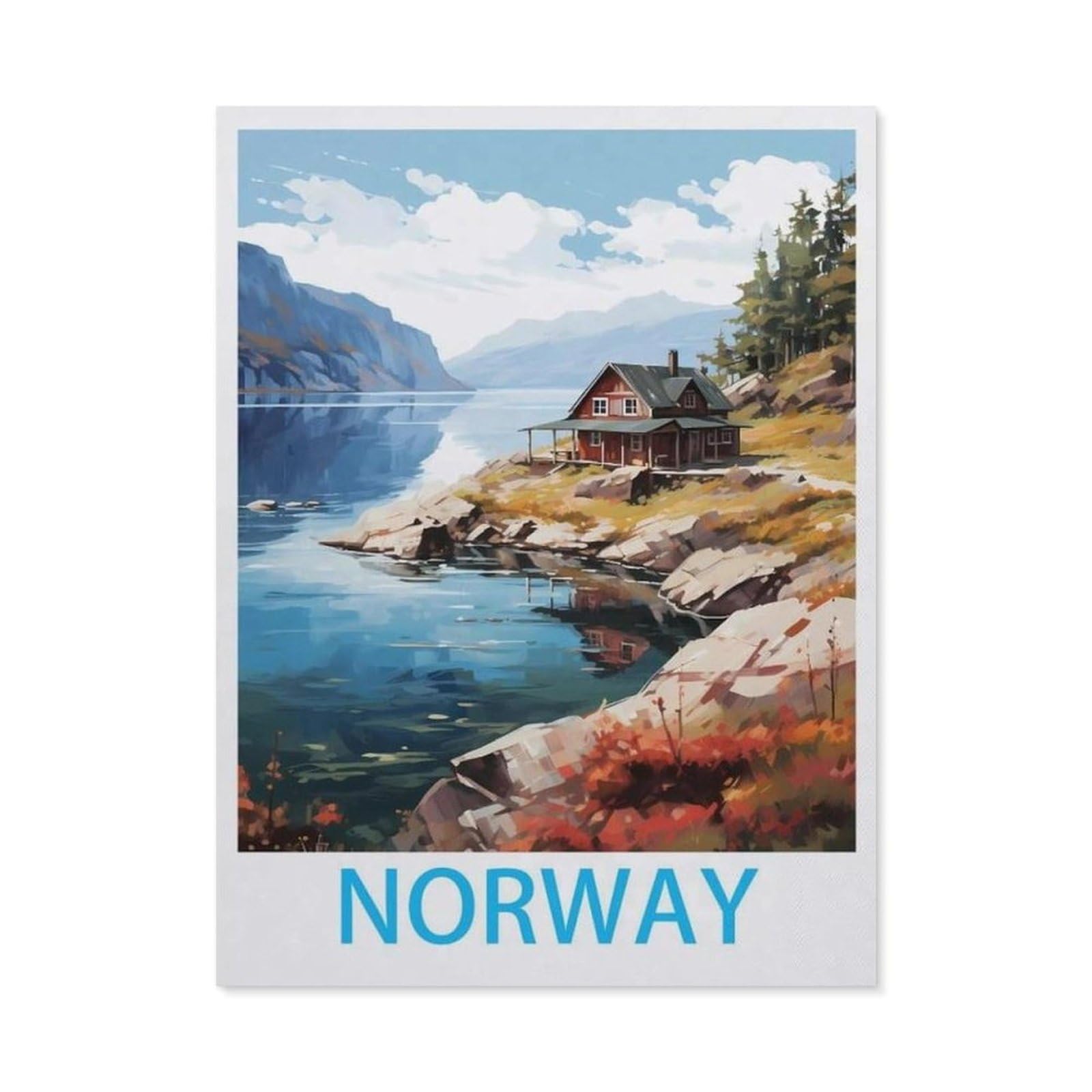 BEAYODKP Norway Vintage Travel Poster，Diamond Art Kits for Adults and Kids, Full Drill Round Rhinestone Paint with Diamonds（50 x 60 cm/19.68 x 23.62 inches）-BY21