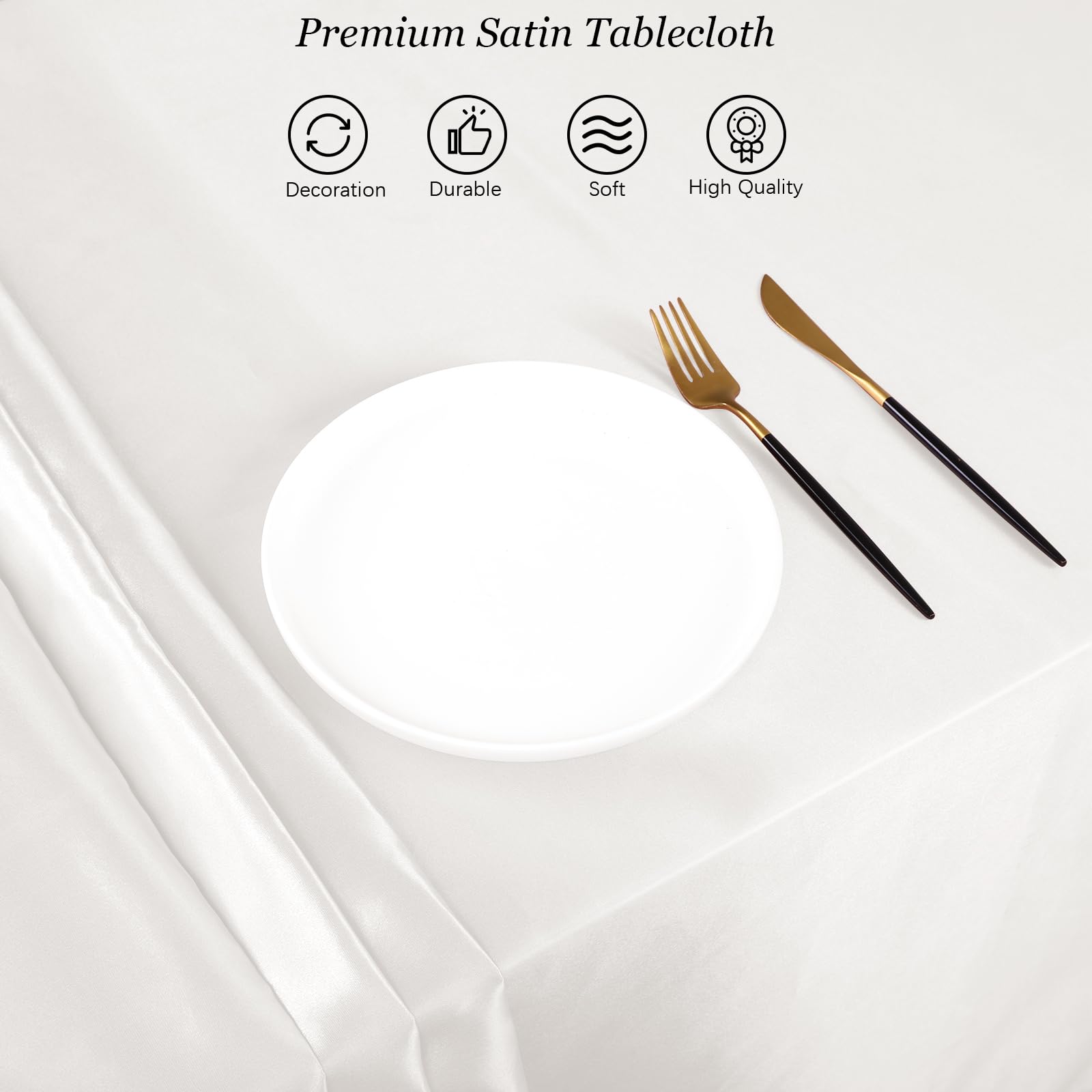 Ruisita Satin-Party-Tischdecke, 147 x 270 cm, Hochzeit, rechteckig, helle Seide, Tischdecke, glatter Stoff, Weiß