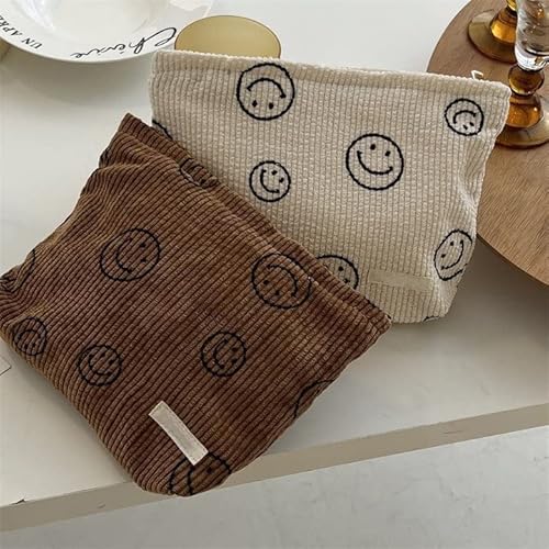 Smiley Face Makeup Bag, Aesthetic Preppy Makeup Bag, Corduroy Cosmetic Bag For Purse, Cute Smile Dots Makeup Pouch With Zipper For Women Toiletry Travel Girls #TOP4