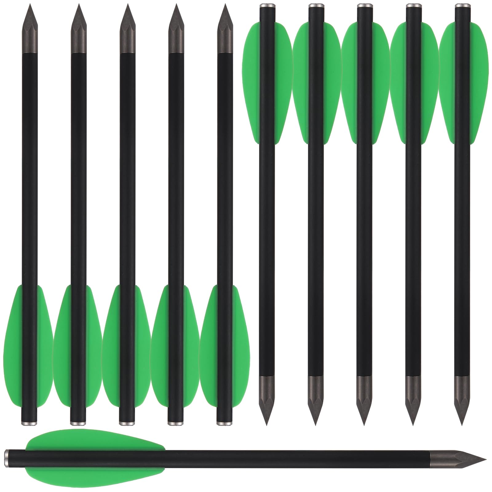 6,3" Heavy Pistol Crossbow Bolts Carbon Mini Crossbow Arrows Hunting Arrows with Sharp Steel Tips for 50-120lbs Mini Crossbow Pistol Archery Hunting Target Practice Small Hunting Game (12pcs Green)