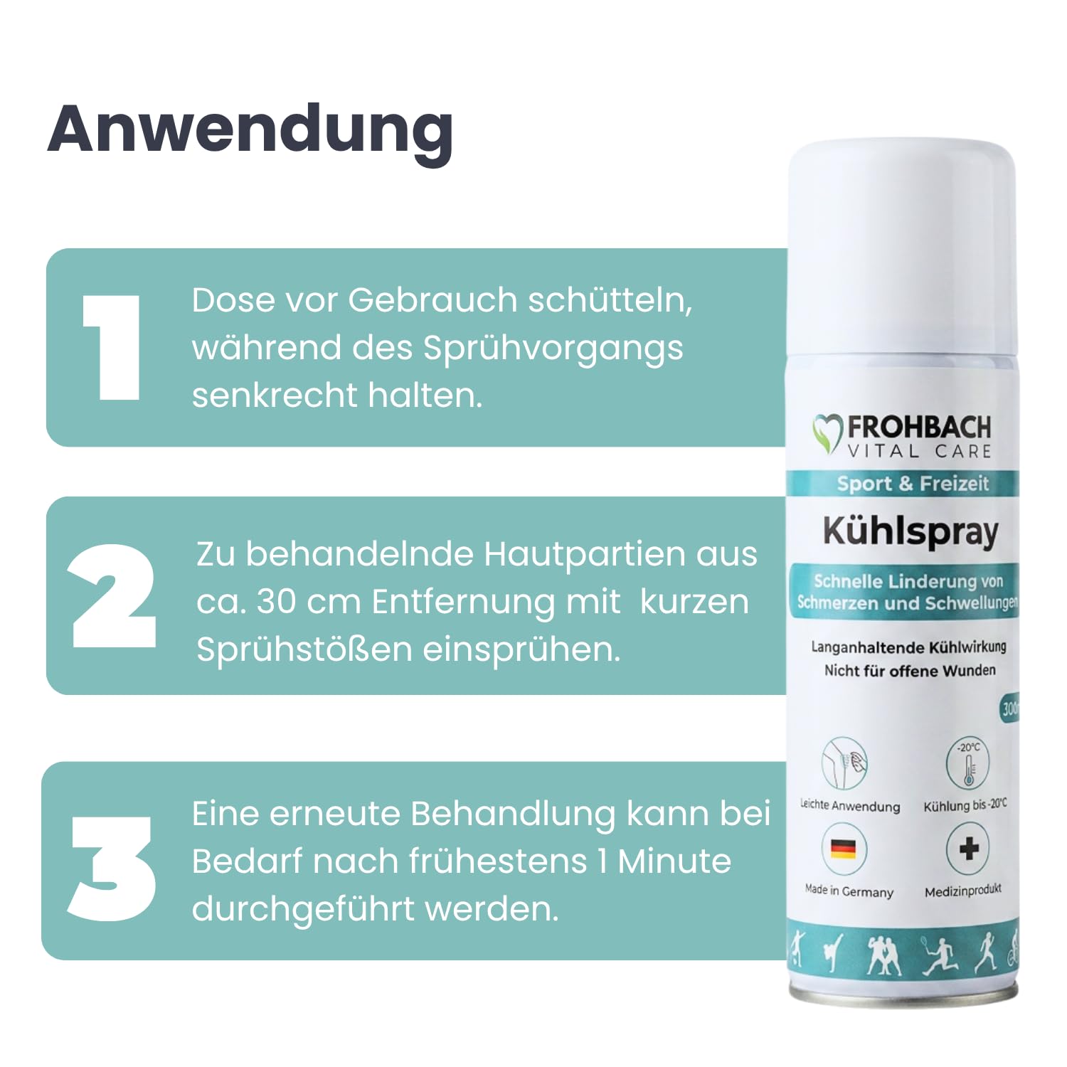 Kühlspray zur Sofortkühlung - 300 ml Erste-Hilfe-Kältespray bei Sportverletzungen, Schmerzen, Stauchungen anderen Beschwerden (12 Stück) | Kältespray Sport