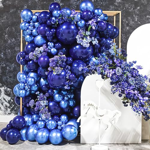 Image of PartyWoo Metallic Blue Balloons 130pcs Different Sizes of 18 12 10 5 Inch Chrome Blue Latex Balloons for Graduation Wedding Baby Shower Wedding Bachelorette Birthday Party Decorations Blue-G106