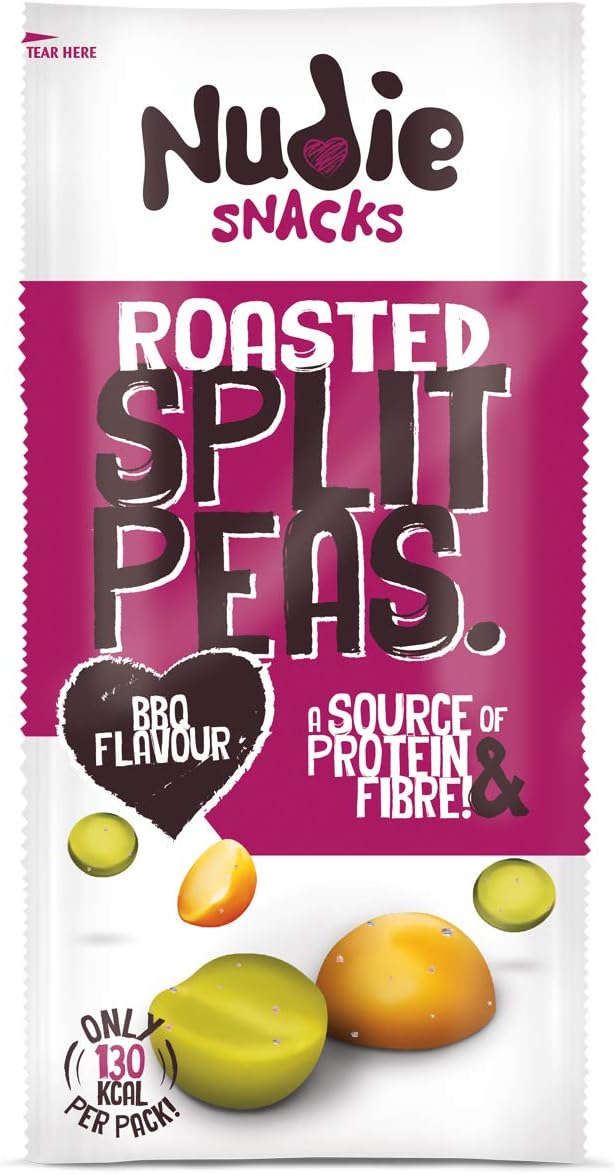 Healthy Snacks - BBQ Flavour Roasted Split Peas by Nudie Snacks - Low Calorie, Low Carb, High Protein, Gluten Free, Vegan Snacks (BBQ Roasted Split Peas 30g Packs)