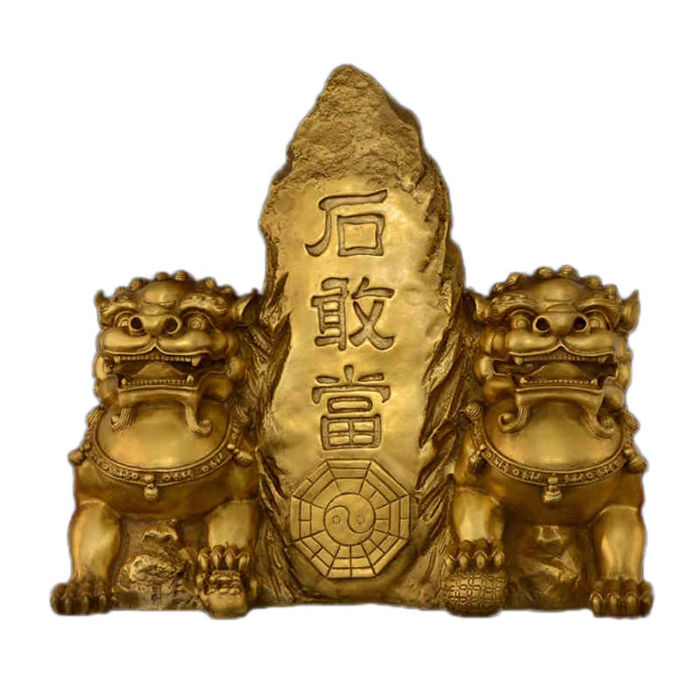 Décoration Feng Shui d'Exception en Laiton Massif et Lions de Pékin