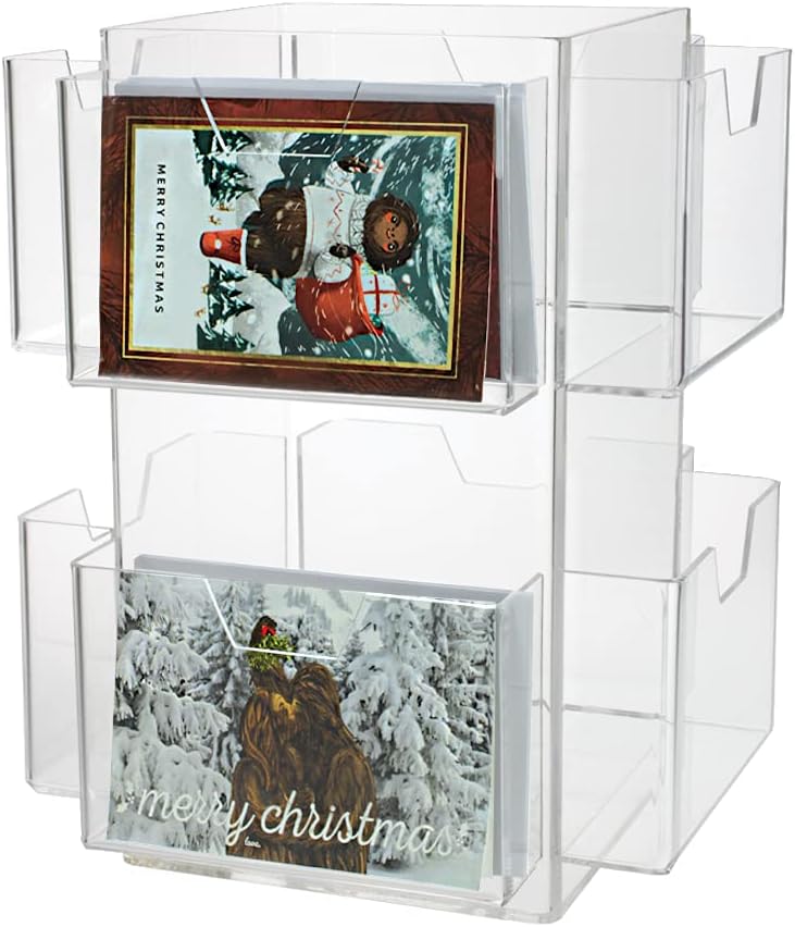 SOURCE ONE Clear Acrylic 8 Pocket Rotating Greeting Cards Display, Holds 7" x 5" Cards