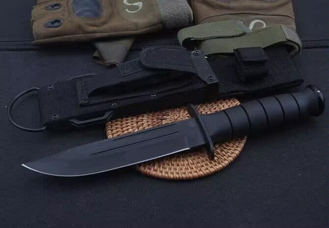 Generico TEERMA JI7 Coltello da caccia, coltello da campeggio - coltello di sopravvivenza a lama fissa forgiata in un pezzo, Per la caccia, la pesca, le avventure di sopravvivenza