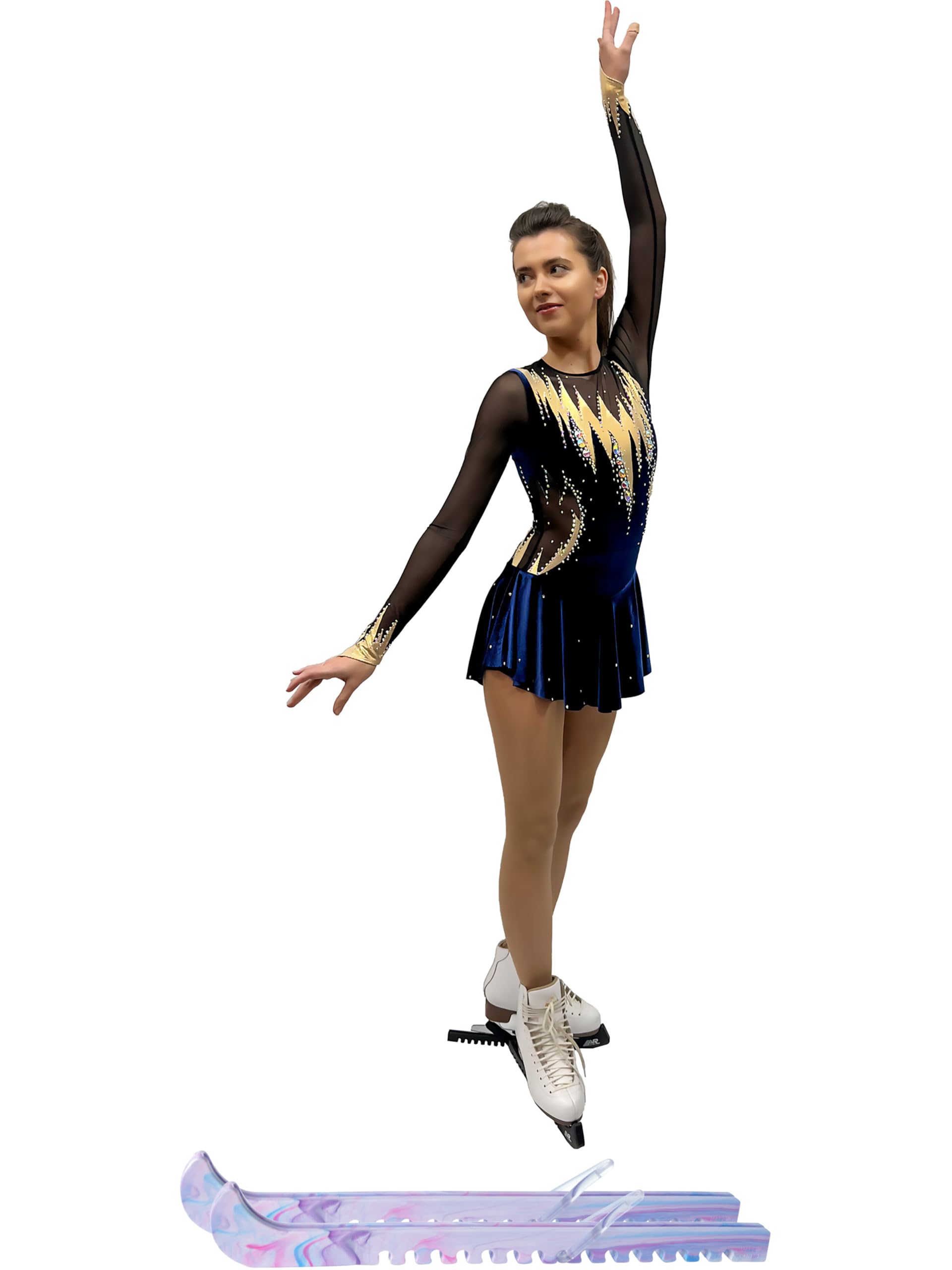 SG.MODA Figure Skating Dress/Bundle with Skate Guards/Italian Fabric, Made in Europe Style: A25 / Blue/Size: X-Small