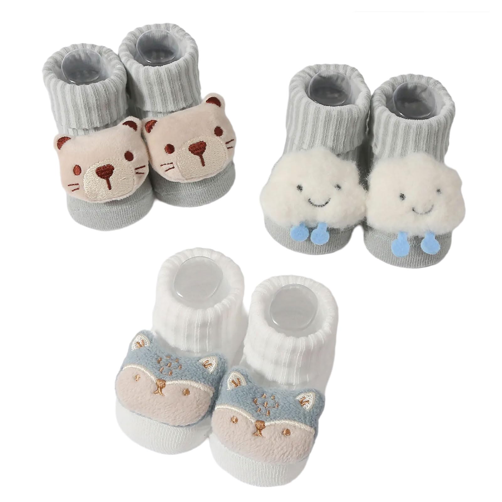 BOGEEL Baby Cartoon Pattern Knit Socks Set 2 Pairs Cotton Footwear Toddler Warm Knit Socks Breathable Socks Set for