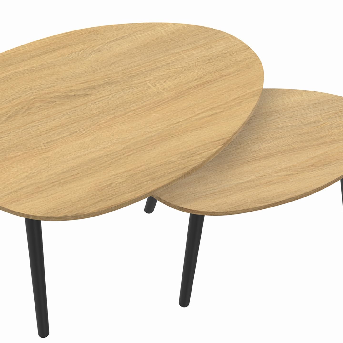 IDMarket - Juego de 2 mesas de café Gaia, madera y patas negras, escandinavas