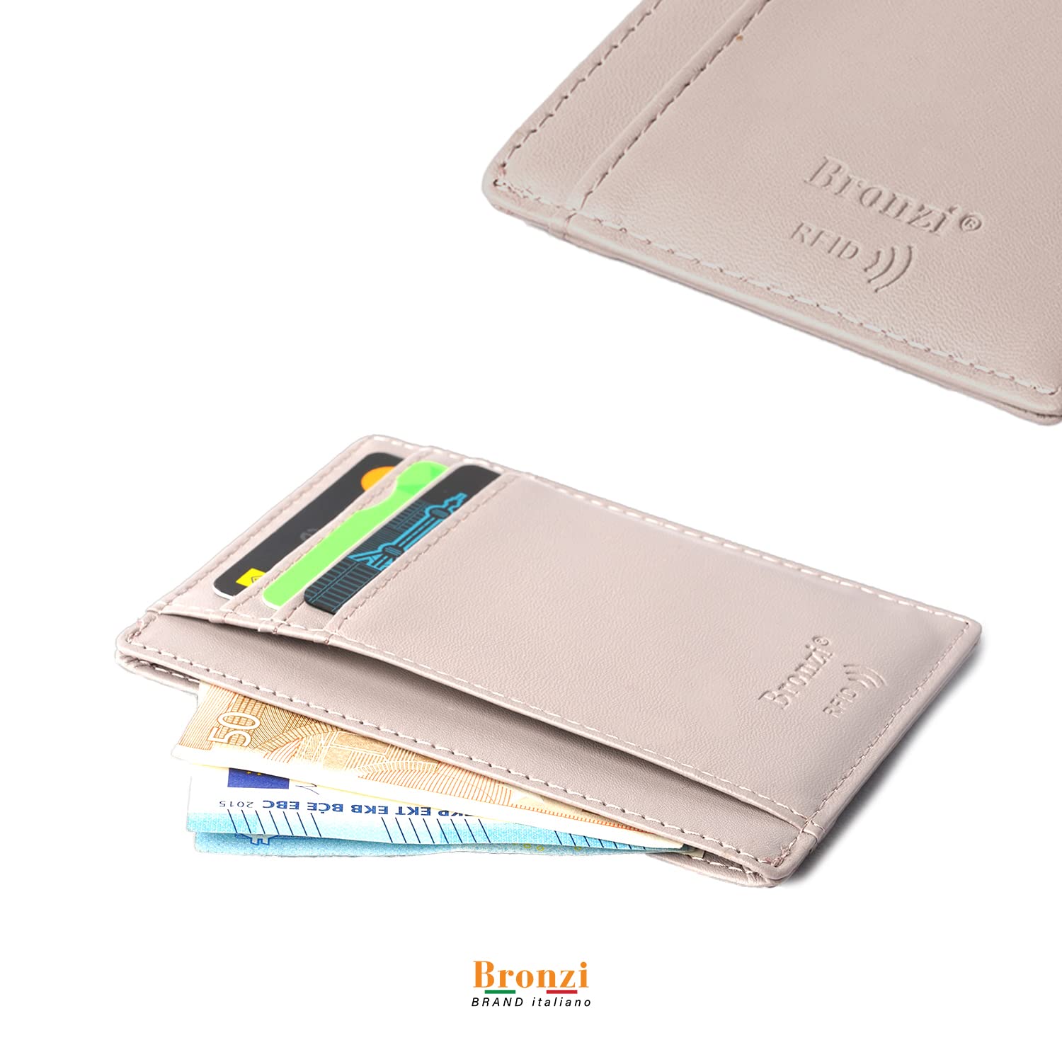 Bronzi® Portafoglio Uomo Slim Piccolo | Portacarte Uomo Donna Portatessere Porta Carte Di Credito | Portafogli Mini Protezione RFID con Portamonete | Box Regalo - Brand Italiano