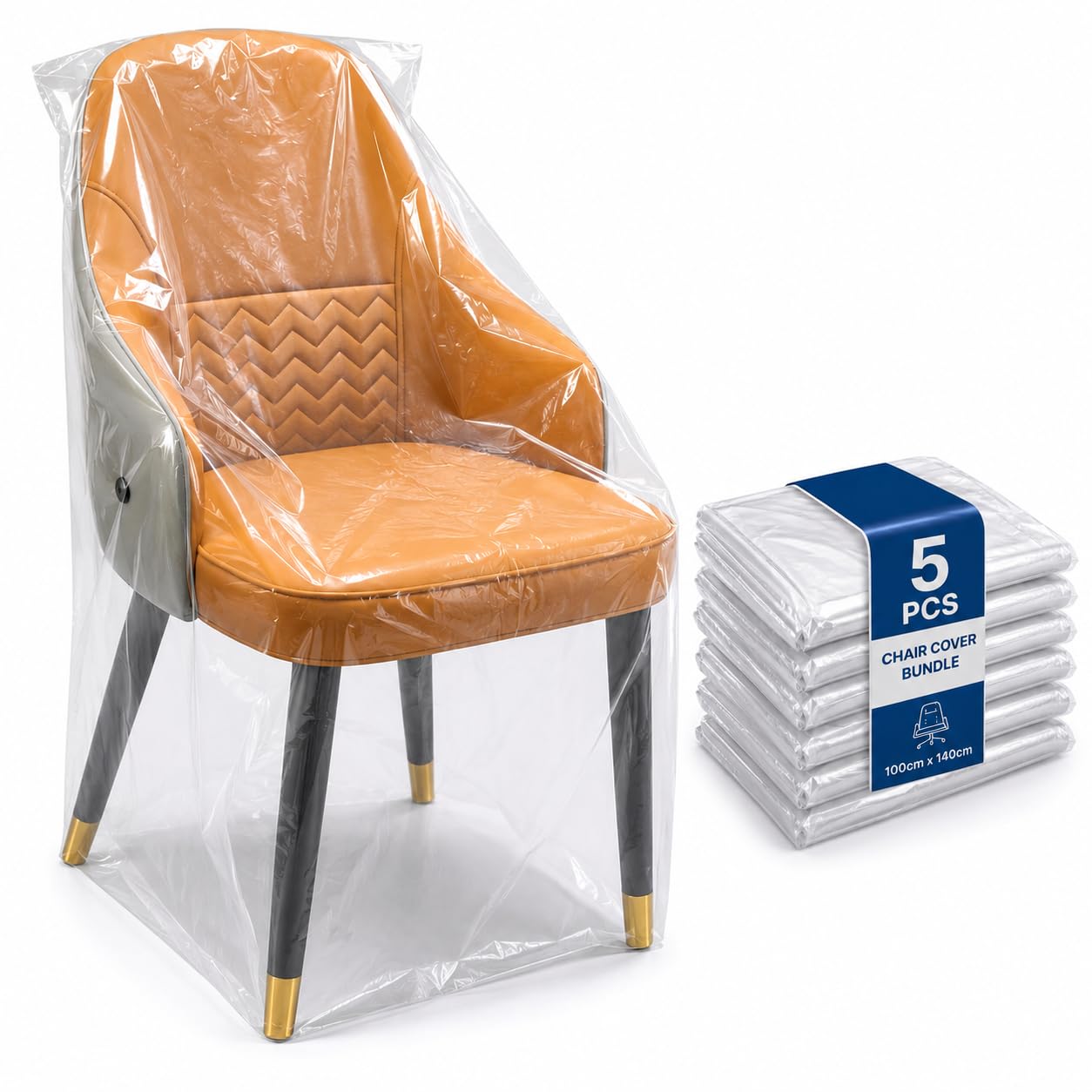 Reyon 5 Pack Clear Plastic Chair Covers for Storage & Moving, Waterproof Chair Protection Bags, Transparent Dining Chair Covers, Plastic Covers for Chairs During Renovation, Storage, Shipping-image-23