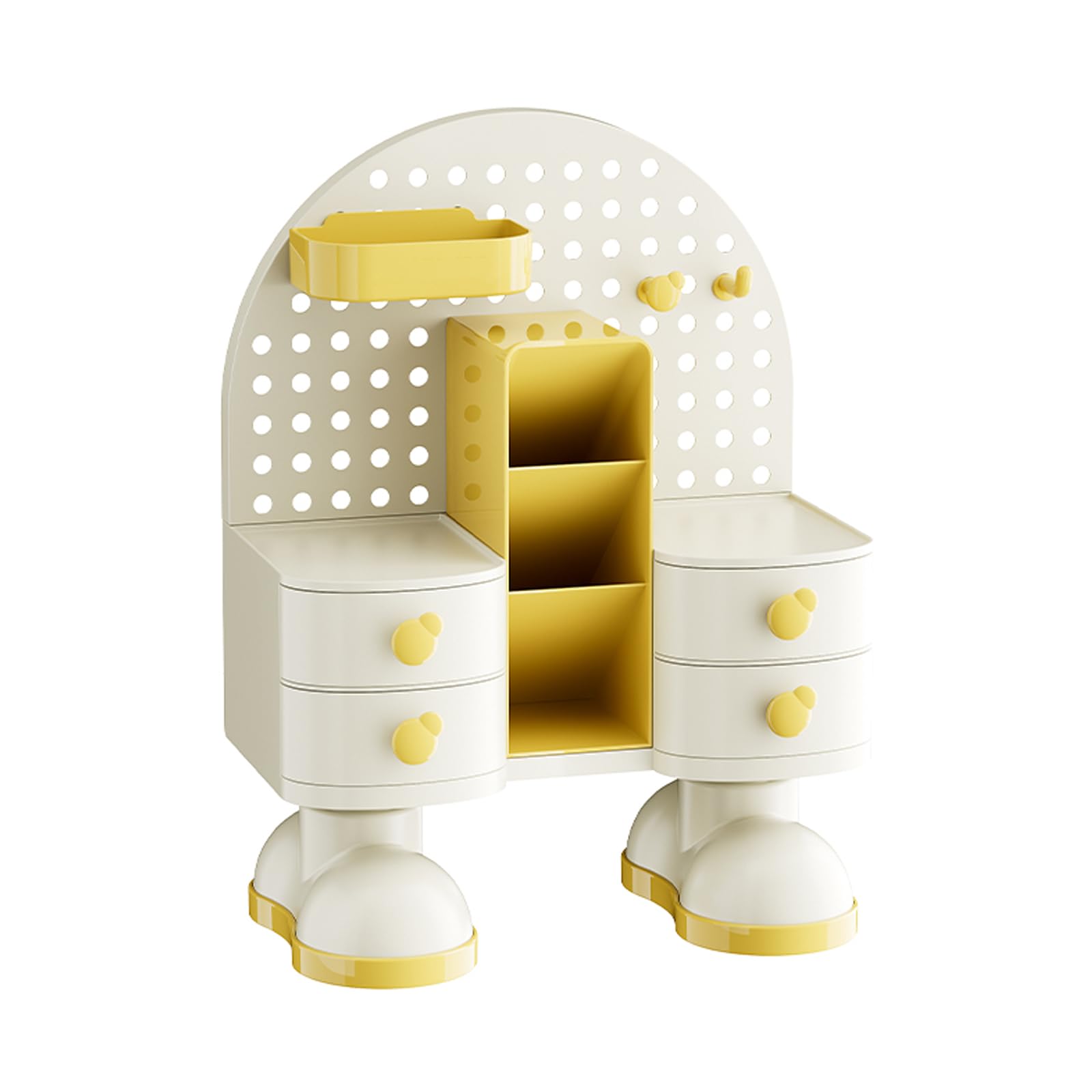 Kalttoy Yellow Multi-Functional Pencil Holder For Desktop Pen Organiser With Drawers And Pegboard Home Organization Solution Stackable Desk Organiser