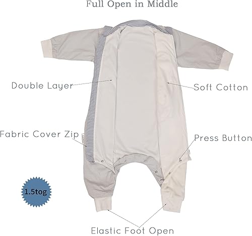 Miniatura 2 de Saco de dormir para bebé y niño, manta con pierna de algodón natural movible de manga larga para niños pequeños sacos de dormir grandes 5T 7T traje