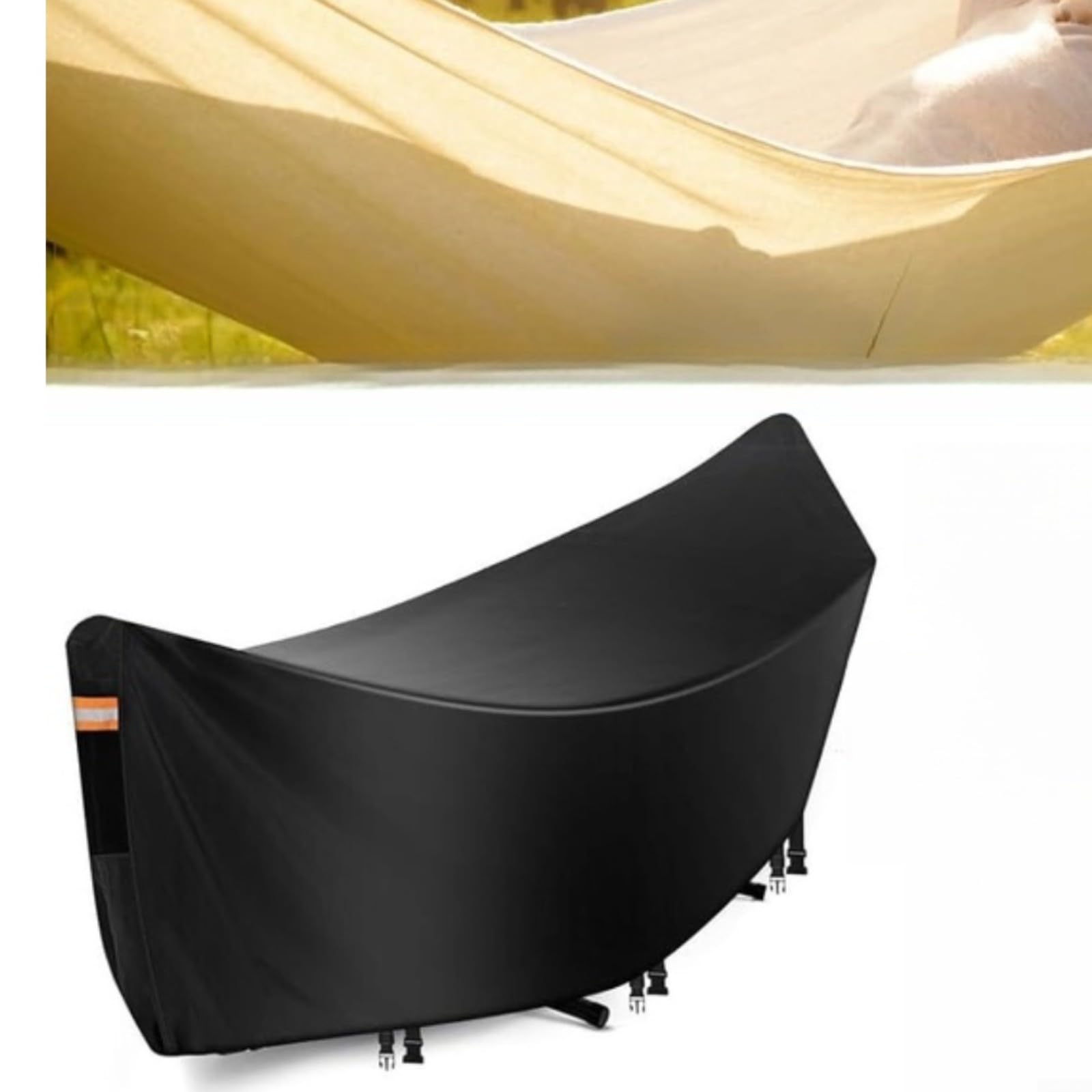 Housse de hamac d'extérieur en tissu Oxford imperméable 370 x 140 x 93 cm coupe-vent protection UV résistante aux intempéries avec boucles réglables et ourlets élastiques Noir (PVC 600D noir)