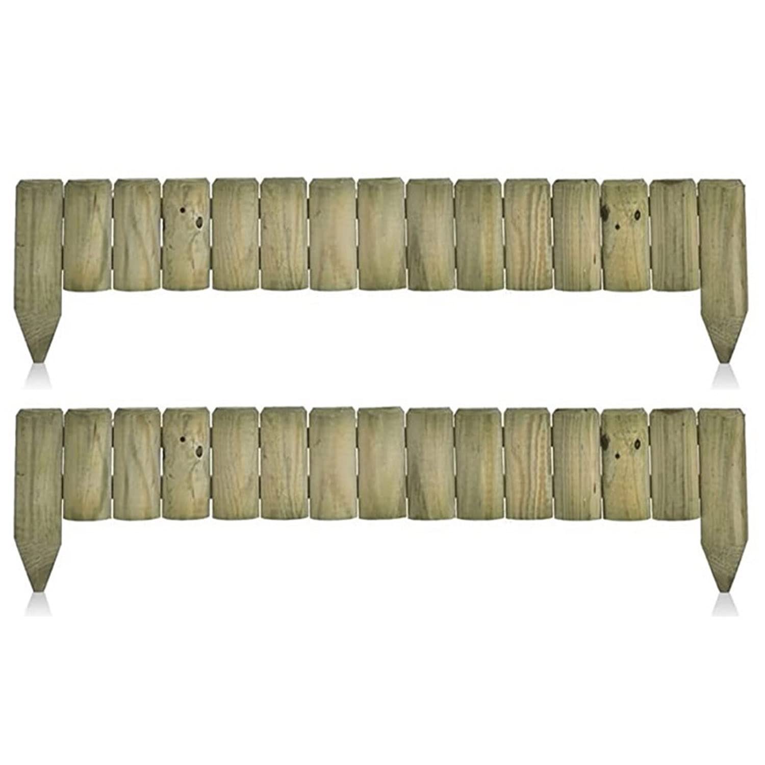 GBS 1M Fixed Picket Fence Edge Log Border Roll - Garden Outdoor Lawn Pathway Edging - Use For Sectioning - Edge Ending Spike Ground Fixing - Natural Look - 6cm x 15cm x 100cm (2)