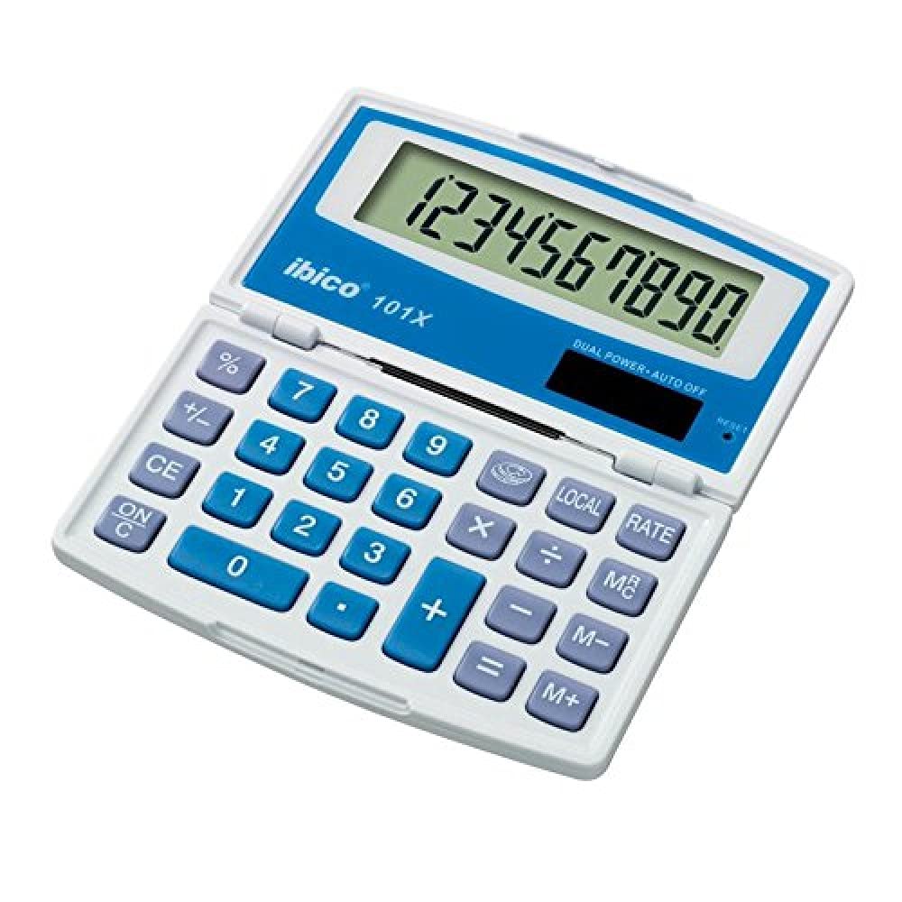 Ibico, Calculatrice de poche 101X, practique et compacte pour le bureau, la maison et l’école, Blanc/Bleu, 65 x 15 x 101 mm, IB410130