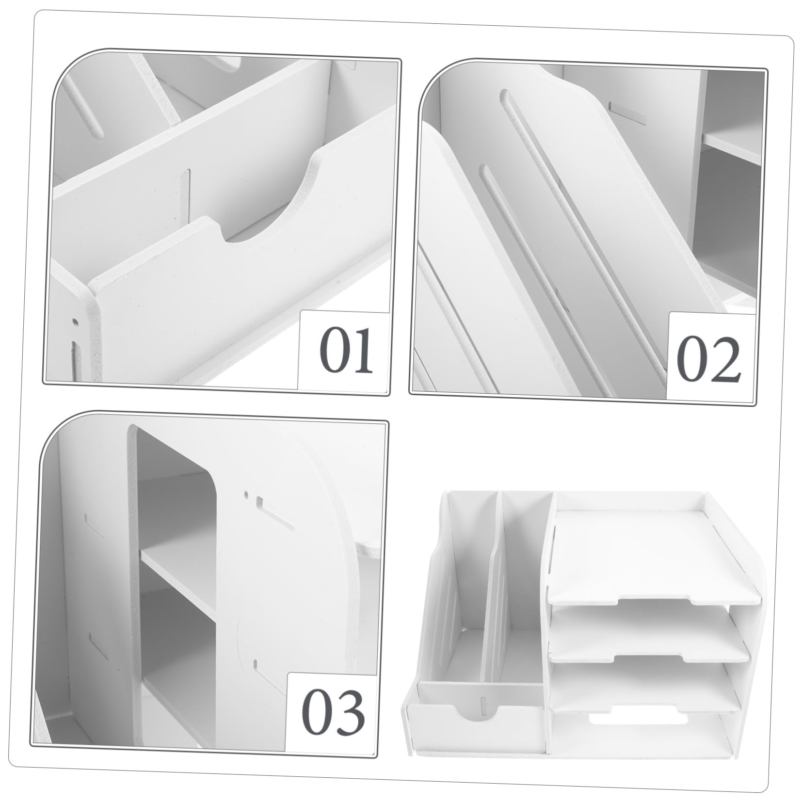 Portadocumenti da Tavolo a 4 Livelli in Composito Legno-plastica Bianco | Vassoio Orizzontale per Fogli A4, Design Smontabile, per Ufficio e Casa