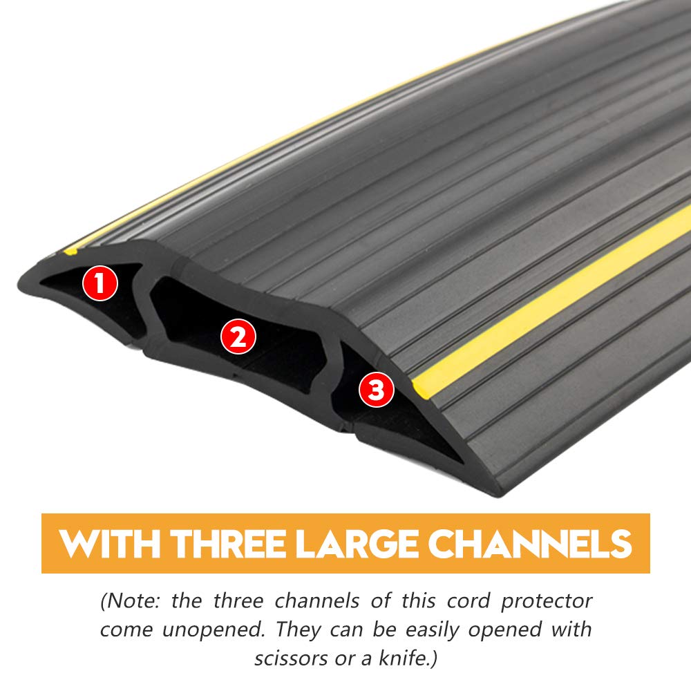 Cubierta de cable de suelo de 20 pies, protector de cable de suelo de 3 canales que contiene cables, cables y cables, perfecto para oficina, hogar, taller, almacén, concierto u otros alrededores al