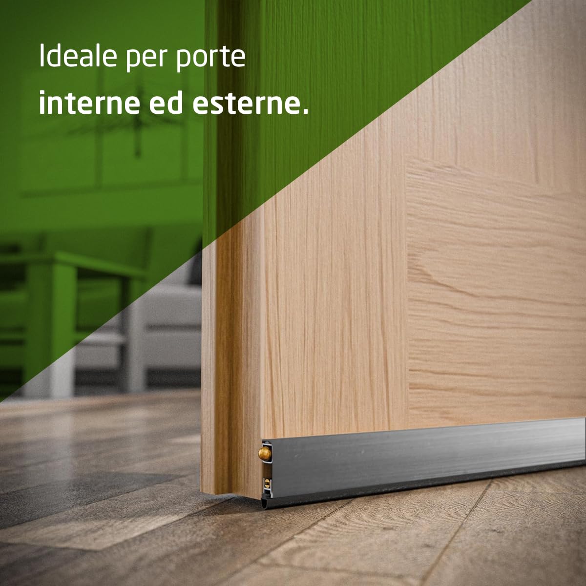 Amig - Guarnizione per porte | Guarnizione automatica da avvitare | Chiusura in gomma | Meccanismo interno in acciaio inox e battuta in ottone | Accorciabile | 1 m | Argento | Alluminio
