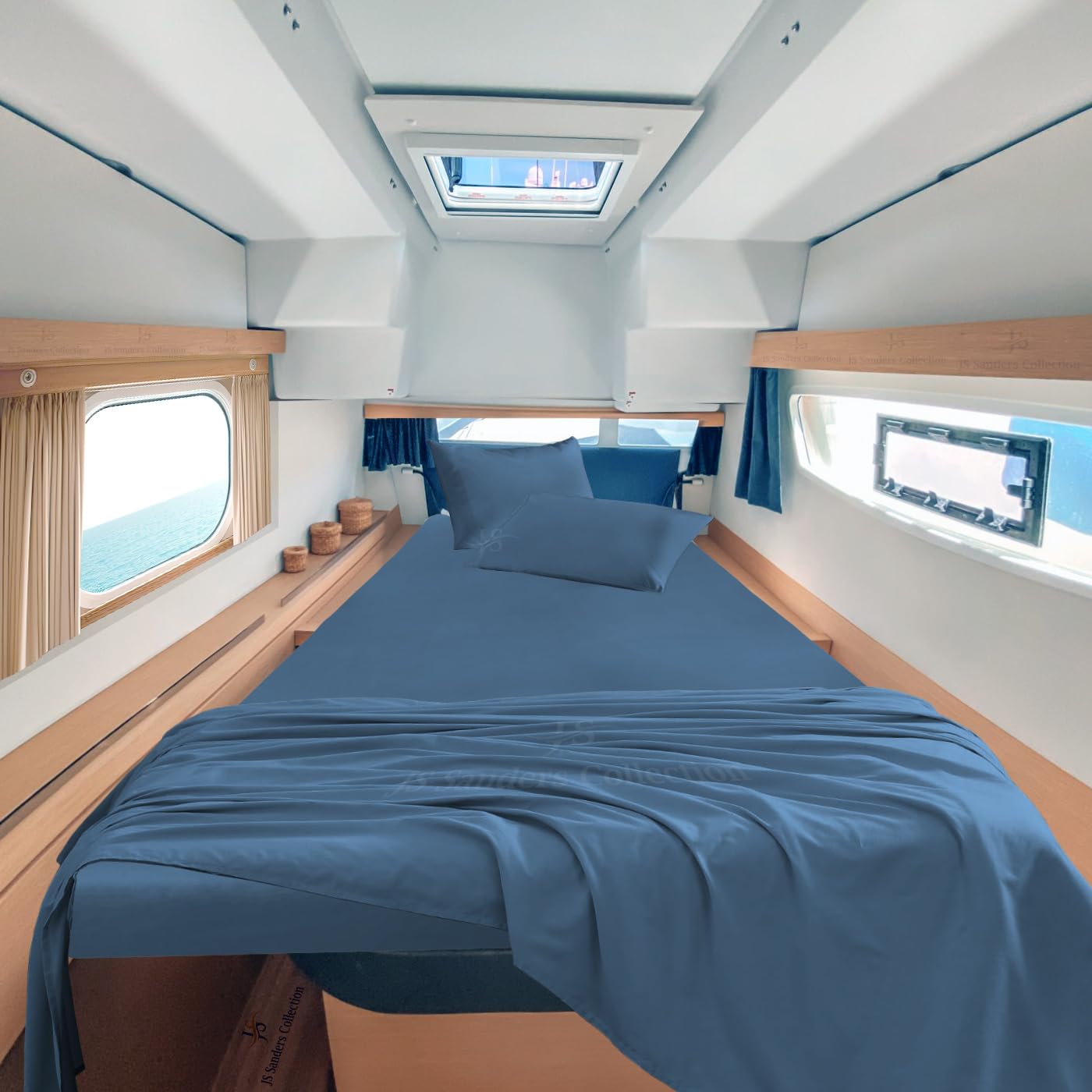 JS Sanders Collection 100% Egyptian Cotton AFT Berth The Best Boat AFT Berth Bedding Fits mattresses up to 8” Depth Sheet Set - 1000 Thread Count Mediterranean Blue