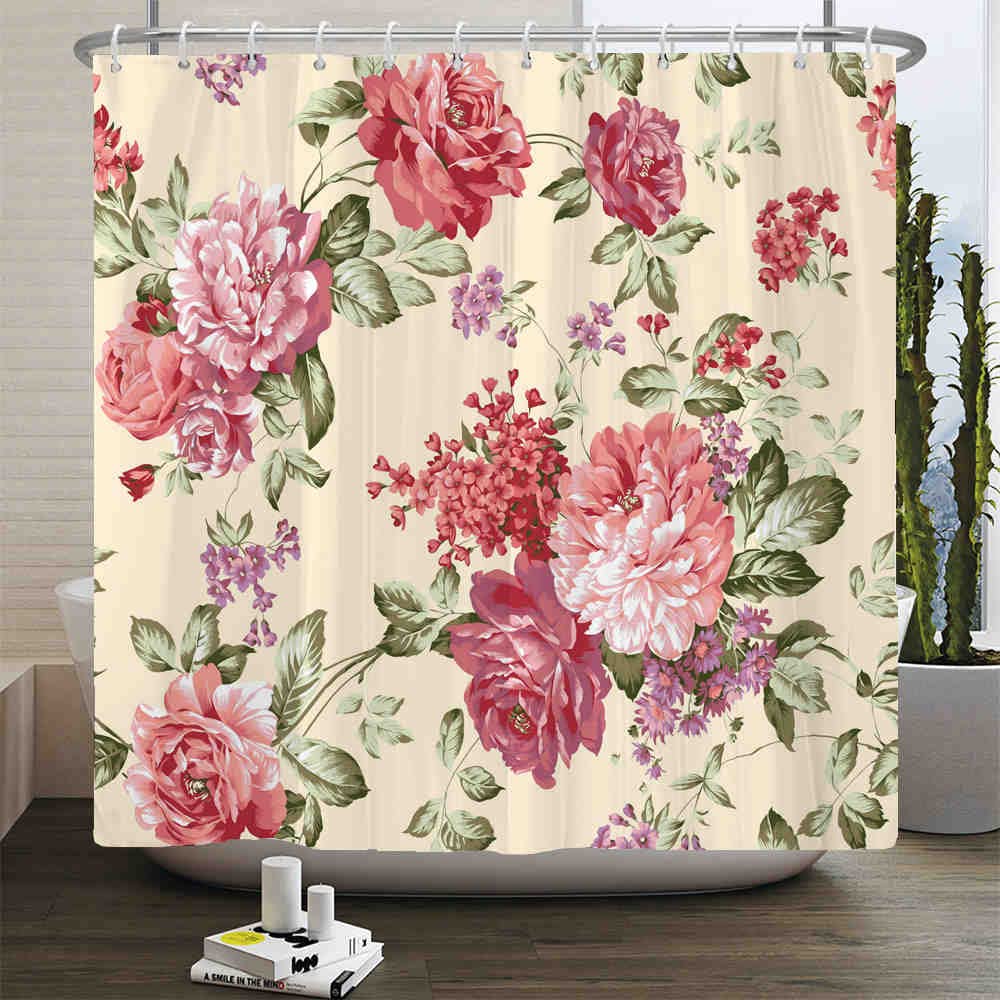 Tenda da doccia stampata con bellissimi fiori Tenda in poliestere impermeabile con decorazione a gancio Tenda da bagno Tende da doccia 3D