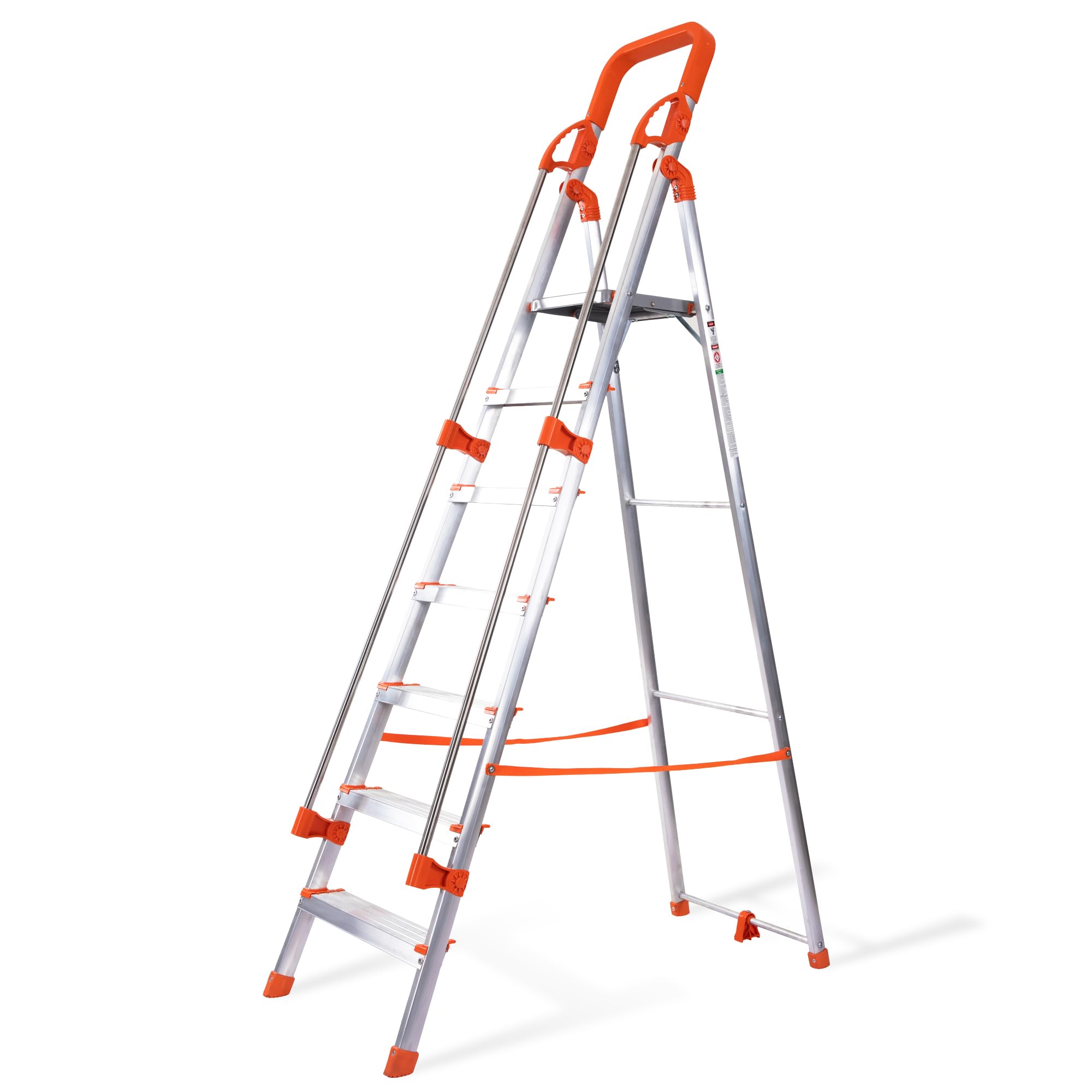 HOUZA Aluminium Ladder for Home 6 Steps Foldable with Railing & Anti-Skid Wide Steps | 6 Step Ladder for Home Use, Kitchen & Household | 250 Kg Load Capacity Folding Ladder | 5 Year Warranty (Orange) — Amazon image 16