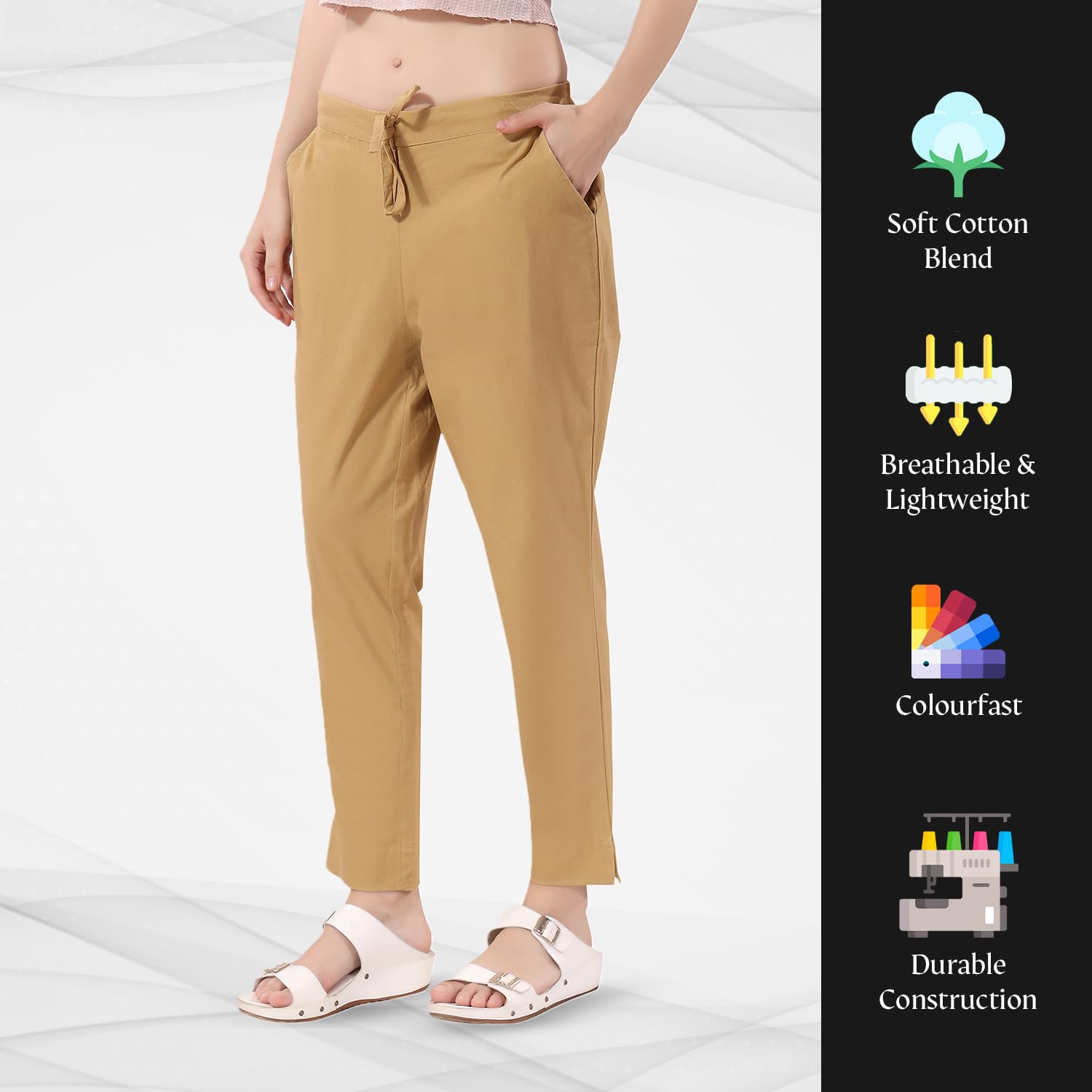 TRASA Ultra Soft Cotton Regular and Plus 8 Colour Cotton Pants for Womens and Girls, Beige - 2XL - Image 4 thumbnail