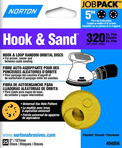 Norton 04056 Sanding Disc, 5 in Dia, Coated, P320 Grit, Extra Fine, Aluminum Oxide Abrasive, Universal Vacuum - pack of 25