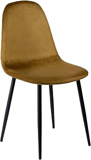 Silla de Comedor 100% Terciopelo - Bonita y Lujosa - Silla escandinava Camel - Silla de salón con Respaldo - Sillón de Terciopelo-Silla de Cocina con Patas de Acero Inoxidable Negro