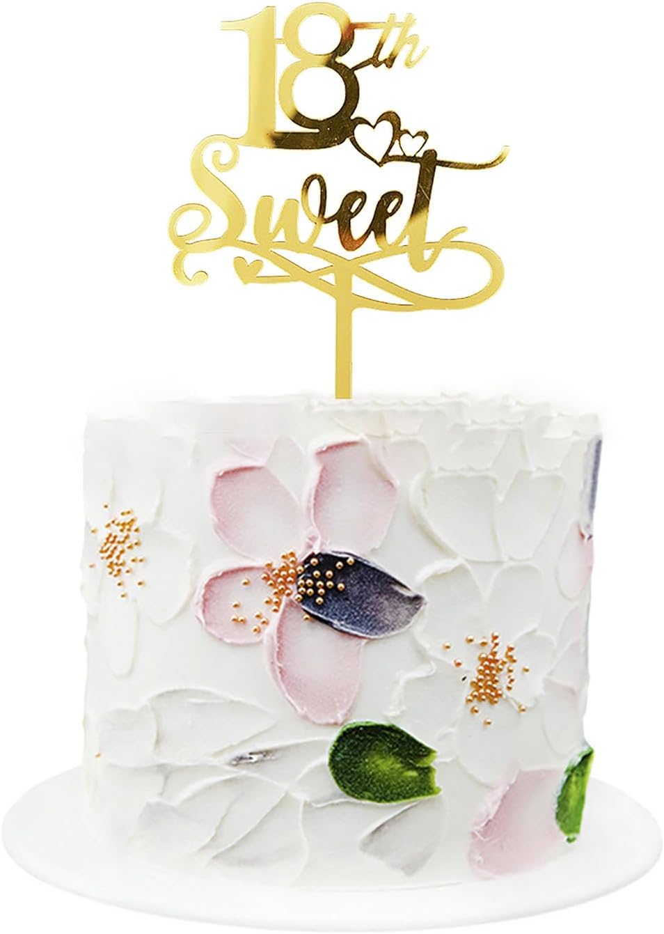 Sweet 18 Birthday Cake Topper, Gold Acrylic Eighteen Birthday Party Cake Decoration, Cheers to 18 Years Anniversary Party Supplies, 7.1inches (18 sweet gold)