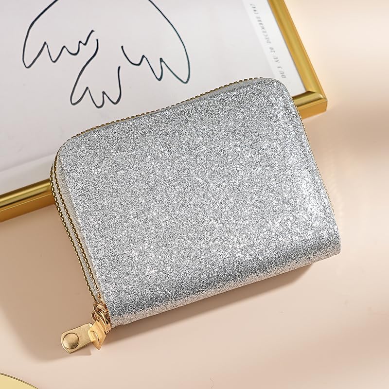 Designer Elegant Zip Around Samll Wallets for Women, RFID Blocking Credit Card Wallet Women Silver, Include Cash Corns Slots2