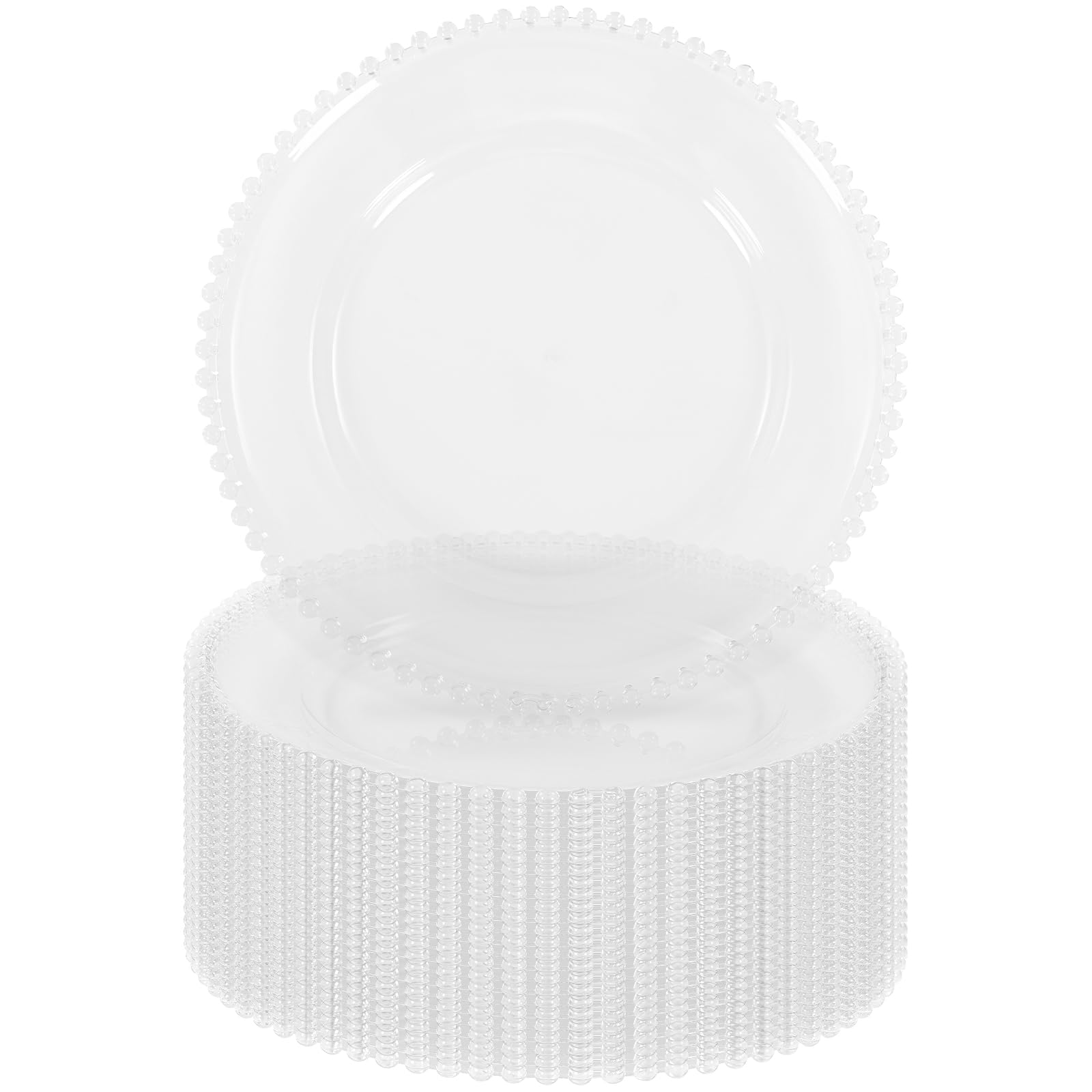 24 Pack Clear Acrylic Round Charger Plates With Beaded Rim, 13 Inch Plate Chargers for Dinner, Plastic Decorative Plates for Table Setting, Table Chargers for Wedding, Party, Event (Clear)