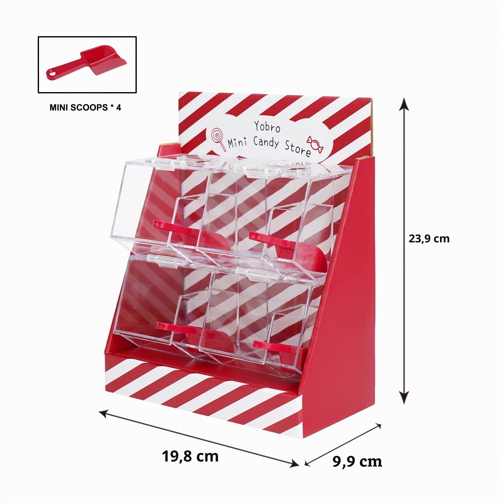 YOBRO Mini Candy Store - Dispensador de dulces retro con cucharas, organizador de dulces acrílico para el hogar, oficina, fiestas, divertida solución de almacenamiento de dulces (rojo)