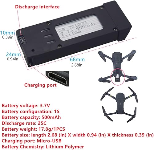 Miniatura 2 de Fytoo Batería de litio de 3.7V 500mAh para E58 S168 JY019 Quadcopter Recambios UAV batería de litio (3PCS)