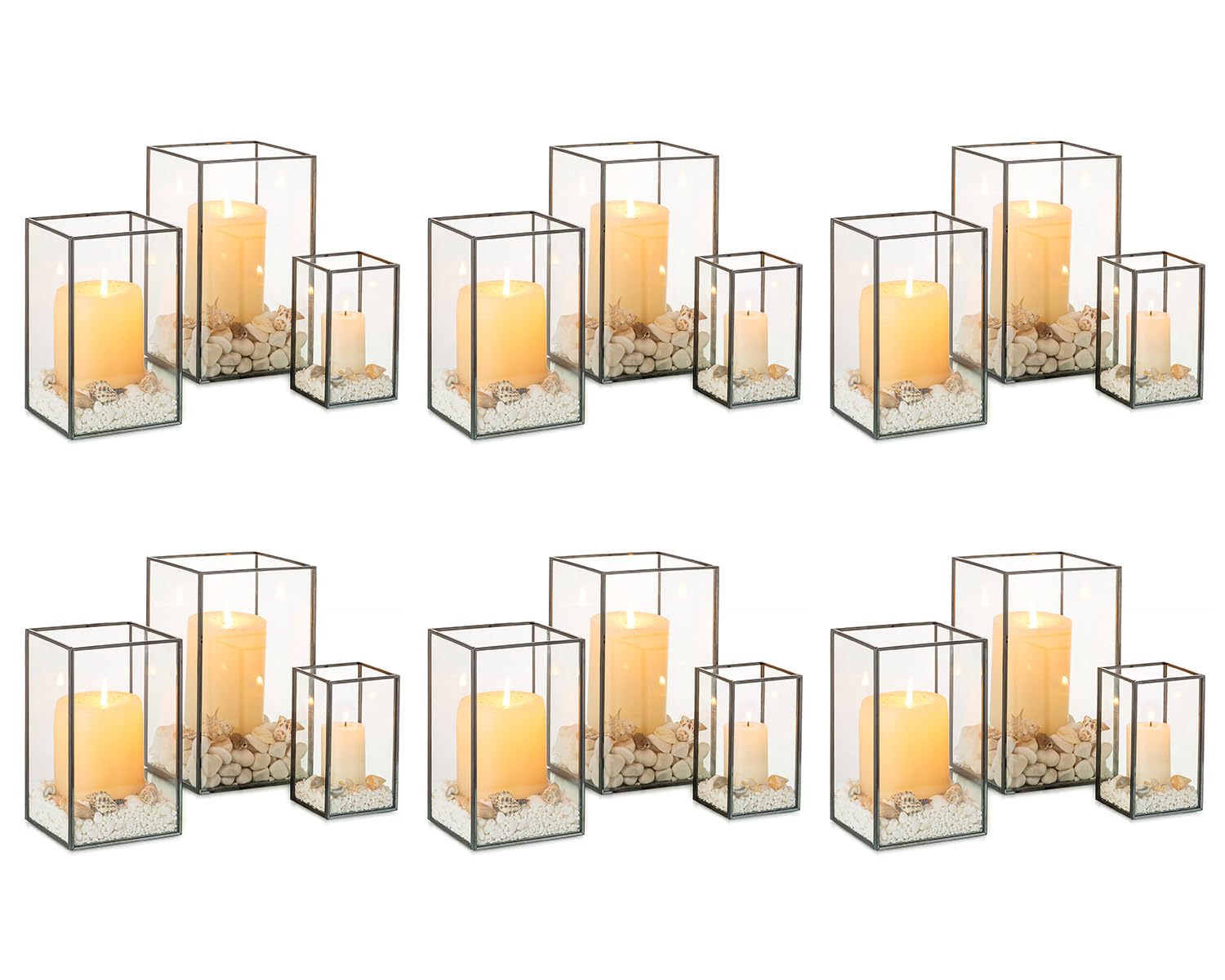 NUPTIO Black Hurricane Lantern Glass: Set of 18 Square Pillar Candle Holder Tempered Glass Outdoor Chimney Indoor for Living Dining Room Mantel Christmas Table Centrepieces Wedding Party Ornament