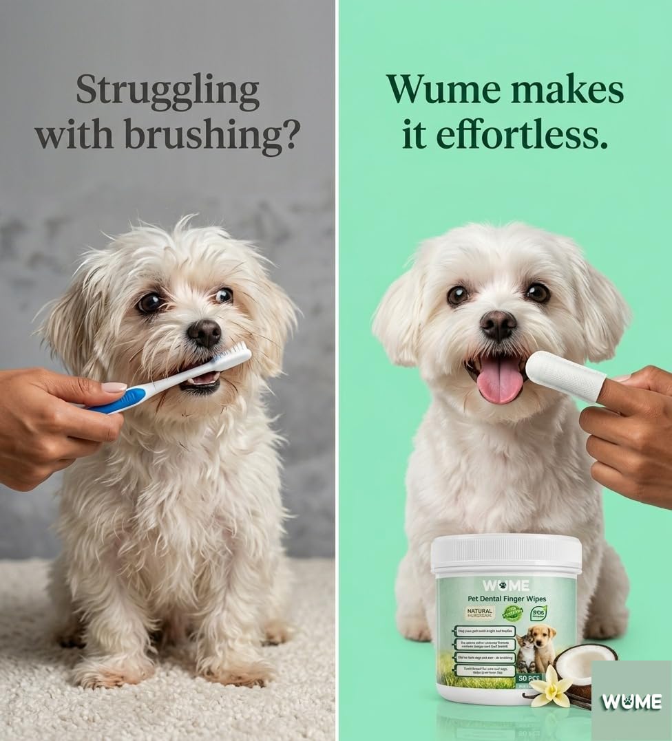 WUME Pet Dental Finger Wipes for Dogs & Cats – Vet-Inspired Teeth Cleaning Wipes that Fight Bad Breath. Dog Dental Wipes & Toothbrush Alternative. Gentle, Alcohol-Free, Disposable, 50 Counts - image 6