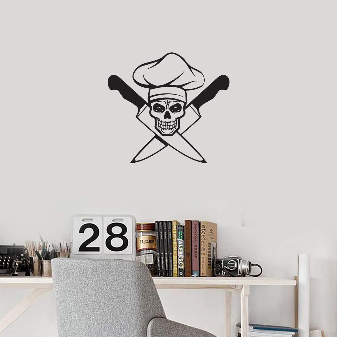 Skull Chef Kitchen Cook Knife Cross 1 (nero) (set di 2) adesivi in vinile impermeabile di alta qualità per computer portatile, telefono, casco, finestrino, paraurti, tazza, porta, decorazione da