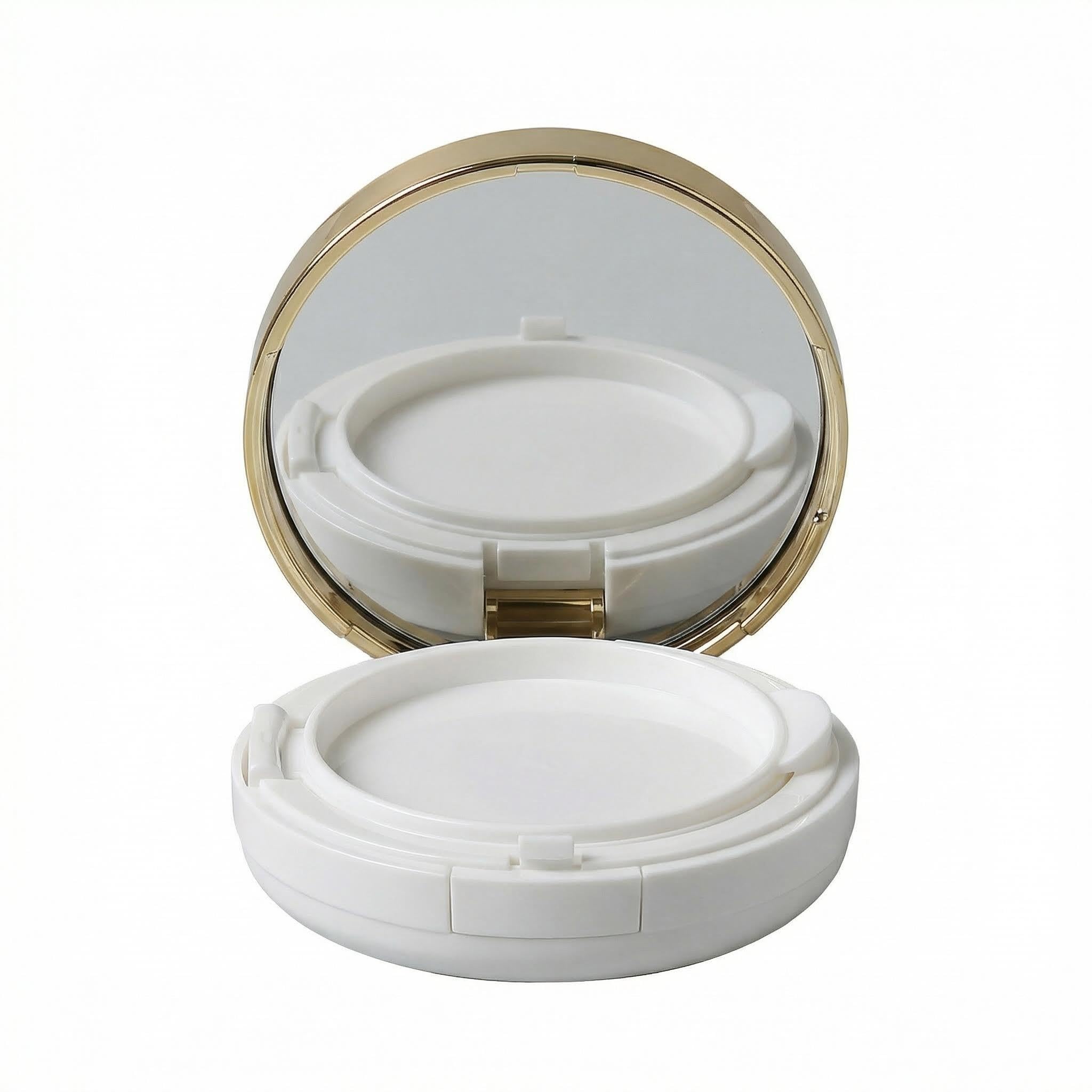 Luxury Portable Air Cushion Puff Box with Sponge & Mirror, Detachable White & Gold Empty Makeup Case for BB Cream, DIY Refill & Touch-Up (0.5oz/15ml)