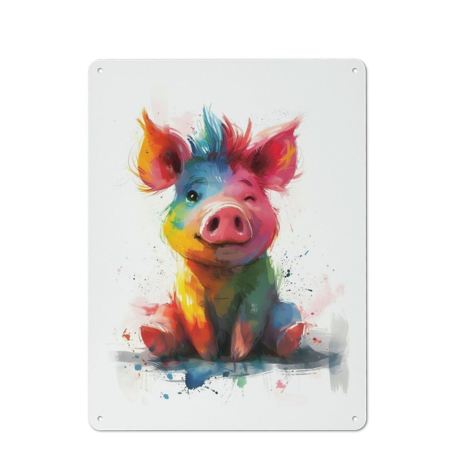 Vintage Rainbow Pig Metal Plaque 40x30cm, Diner Style Decor for Coffee Bar, Kitchen, Bistro Or Tea Corner