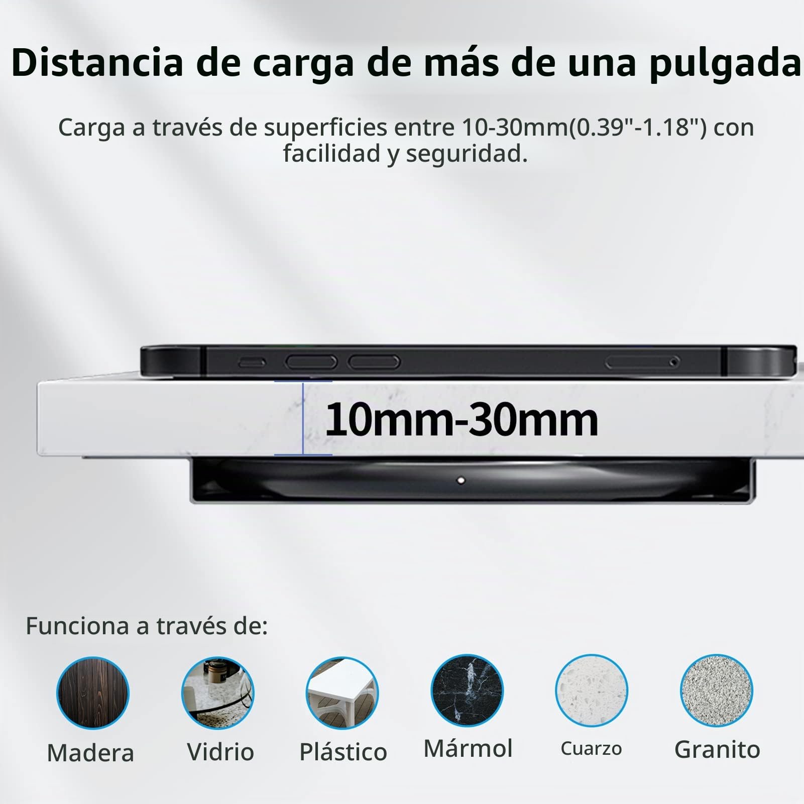 Cargador inalámbrico Invisible, Cargador QI de 10-30 mm Debajo de la Mesa Carga inalámbrica de 10 W para i-Phone 14/13/12/11/X/8 y Todos los Dispositivos estándar Qi
