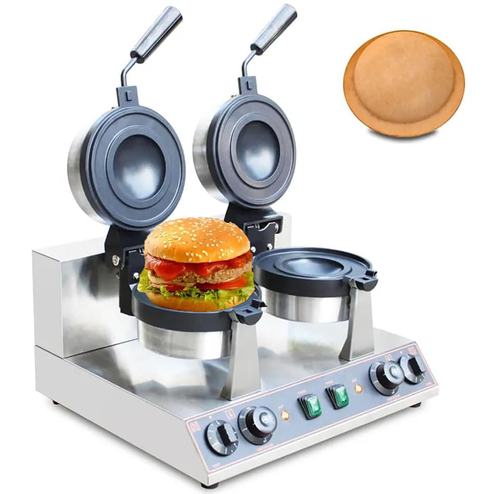 YXYLJOZ Panini Press Brioche Burger Maker, Non Stick Hamburger Press Machine, Ice Cream Burger Baker, Warmers Ice Cream Brioche Burger Maker,Single Heads (Two Head)
