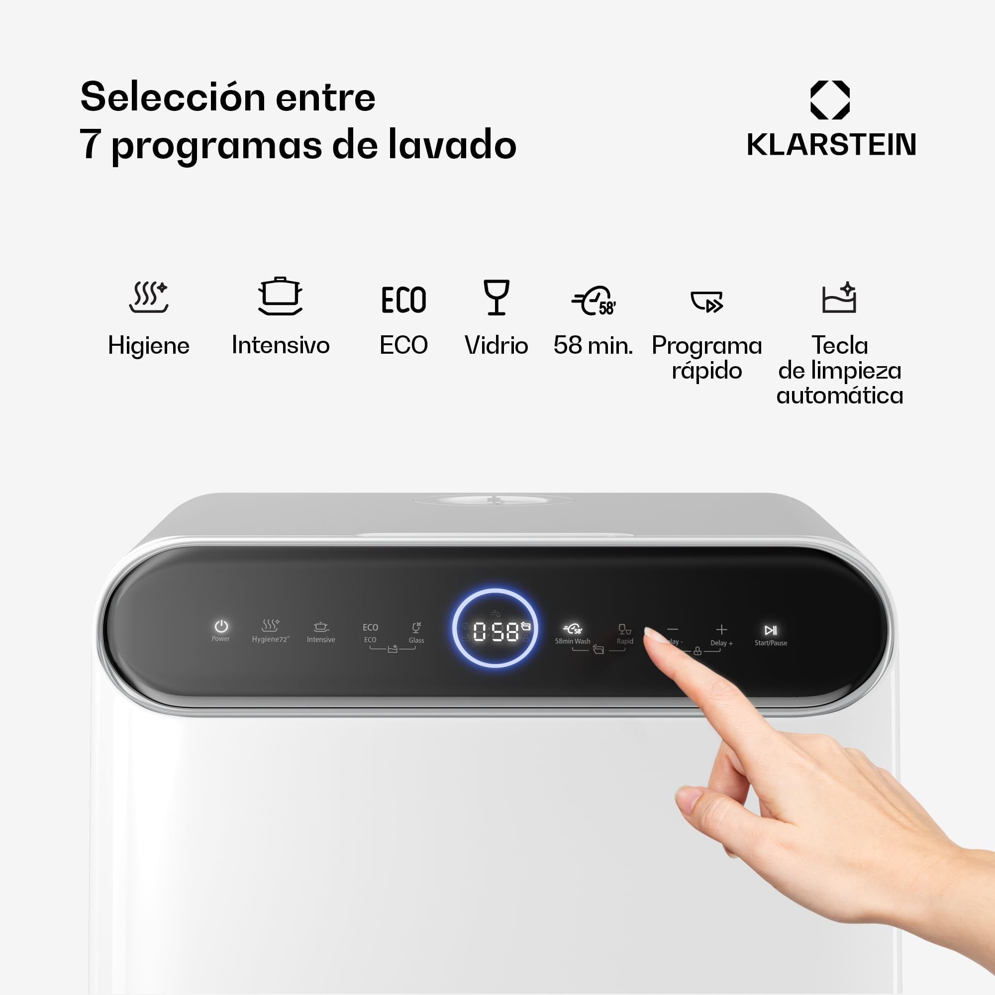 Lavavajillas de sobremesa Klarstein Oceana – Lavavajillas compacto para 3 servicios, 7 programas, 6 l de consumo de agua, AquaStop, diseño portátil
