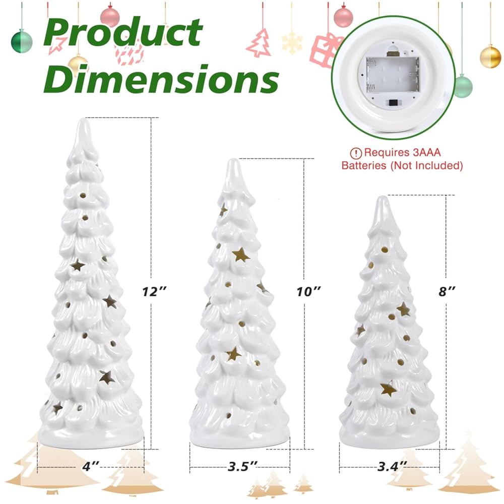 ✳︎new arrival✳︎christmastreeクリスマスツリー③white JETEHO Set of 3 White Ceramic Christmas Trees That Light Up