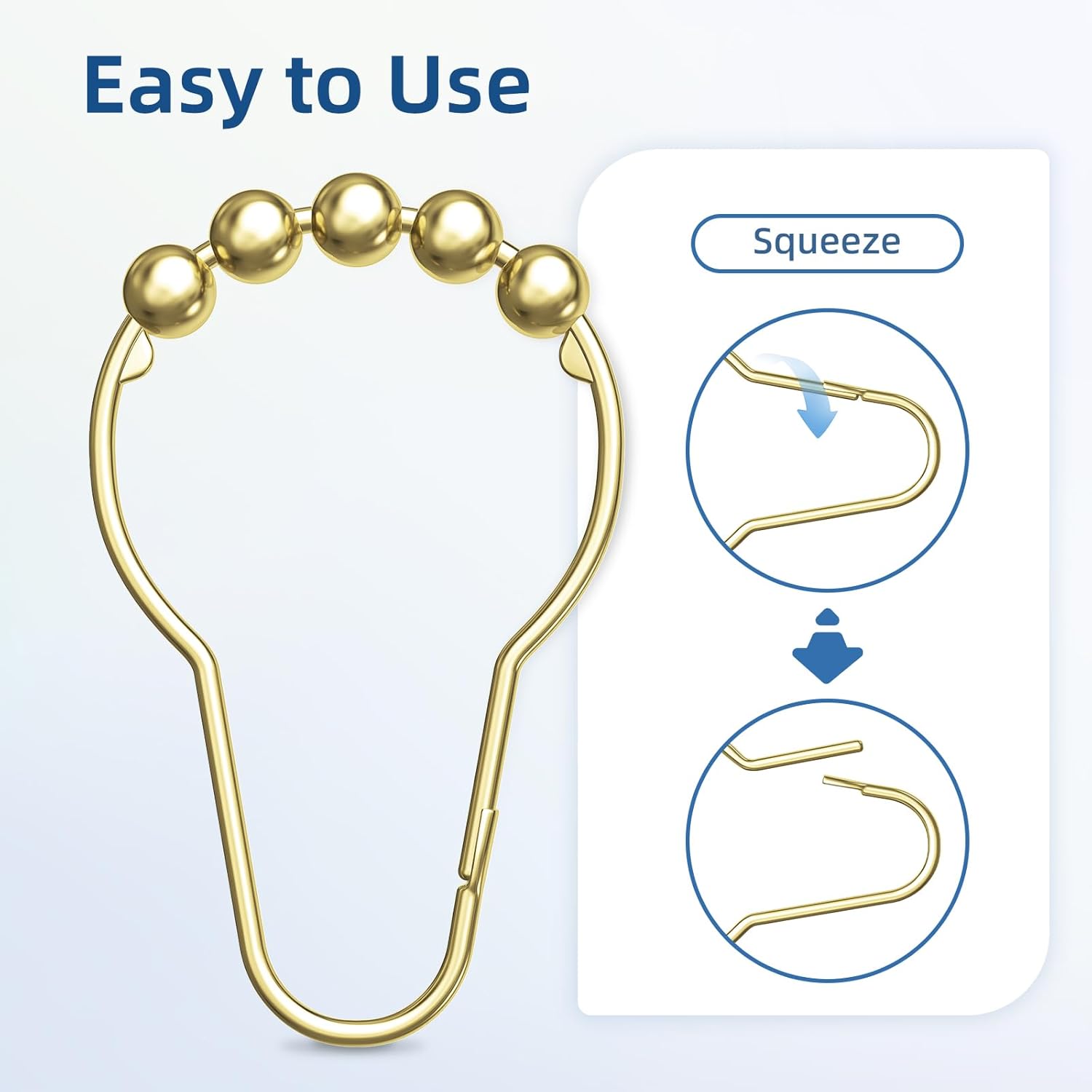 Titanker Gold Shower Curtain Rings, Rust-Resistant Metal Shower Curtain Hooks for Bathroom Shower Rods Shower Hooks Rings for Curtain - Set of 12