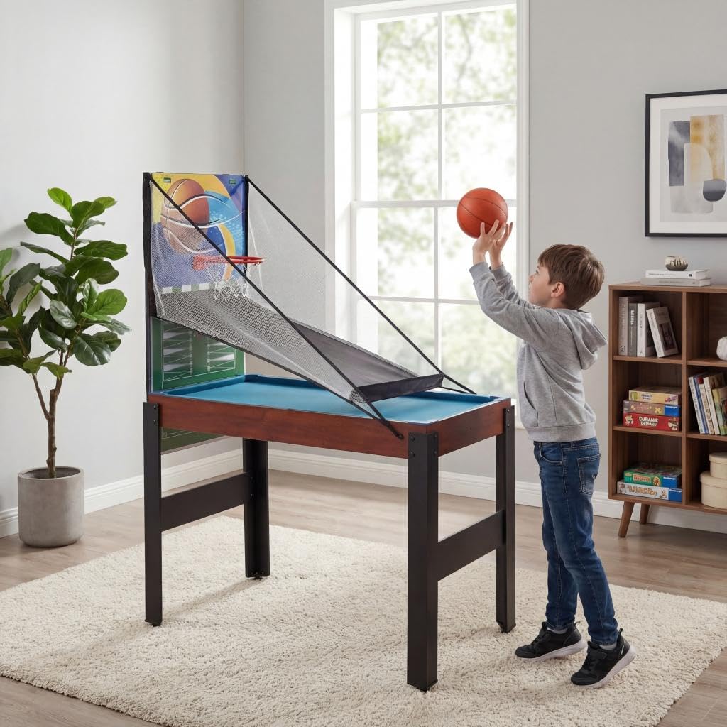 HOMASIS 14 in 1 Tavolo Multigioco, Tavolo da Gioco Multifunzione con Calcio Balilla, Basket, Biliardo, Hockey, Ping Pong, Scacchi, Dama, Backgammon, Carte da Poker per Bambini e Adulti