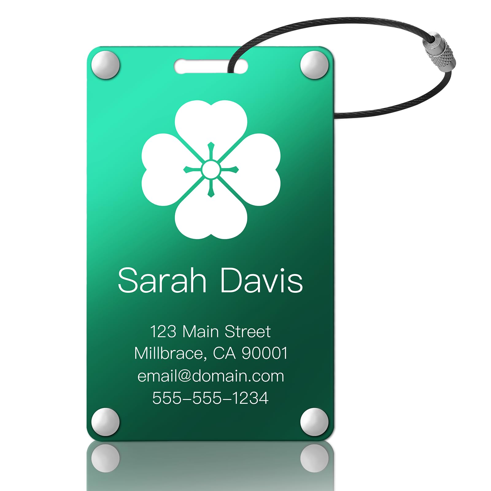 Personalized Luggage Tags: Custom Metal Luggage Tags for Suitcases, Backpacks and Bags with Your Personalized Text (Green)