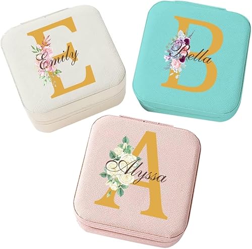 Corissy Joyero personalizado para mujer joyero de viaje personalizado con nombre y flor de nacimiento joyero de cuero para anillos aretes collares Corissy Joyero personalizado para mujer joyero de viaje personalizado con nombre y flor de nacimiento joyero de cuero para anillos aretes collares